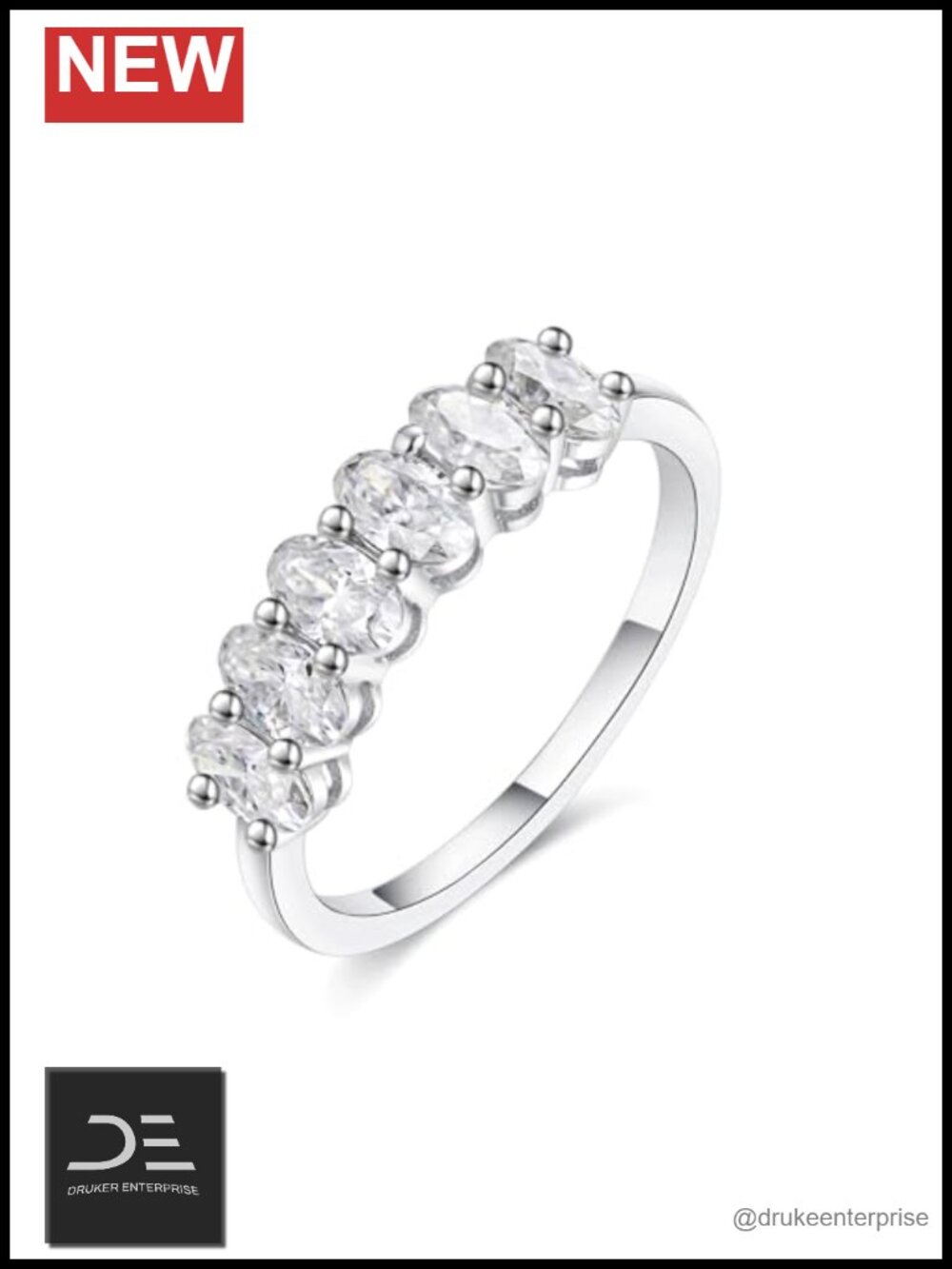 6 Stone Moissanite Wedding Band Sterling Silver Ring Size 8.5